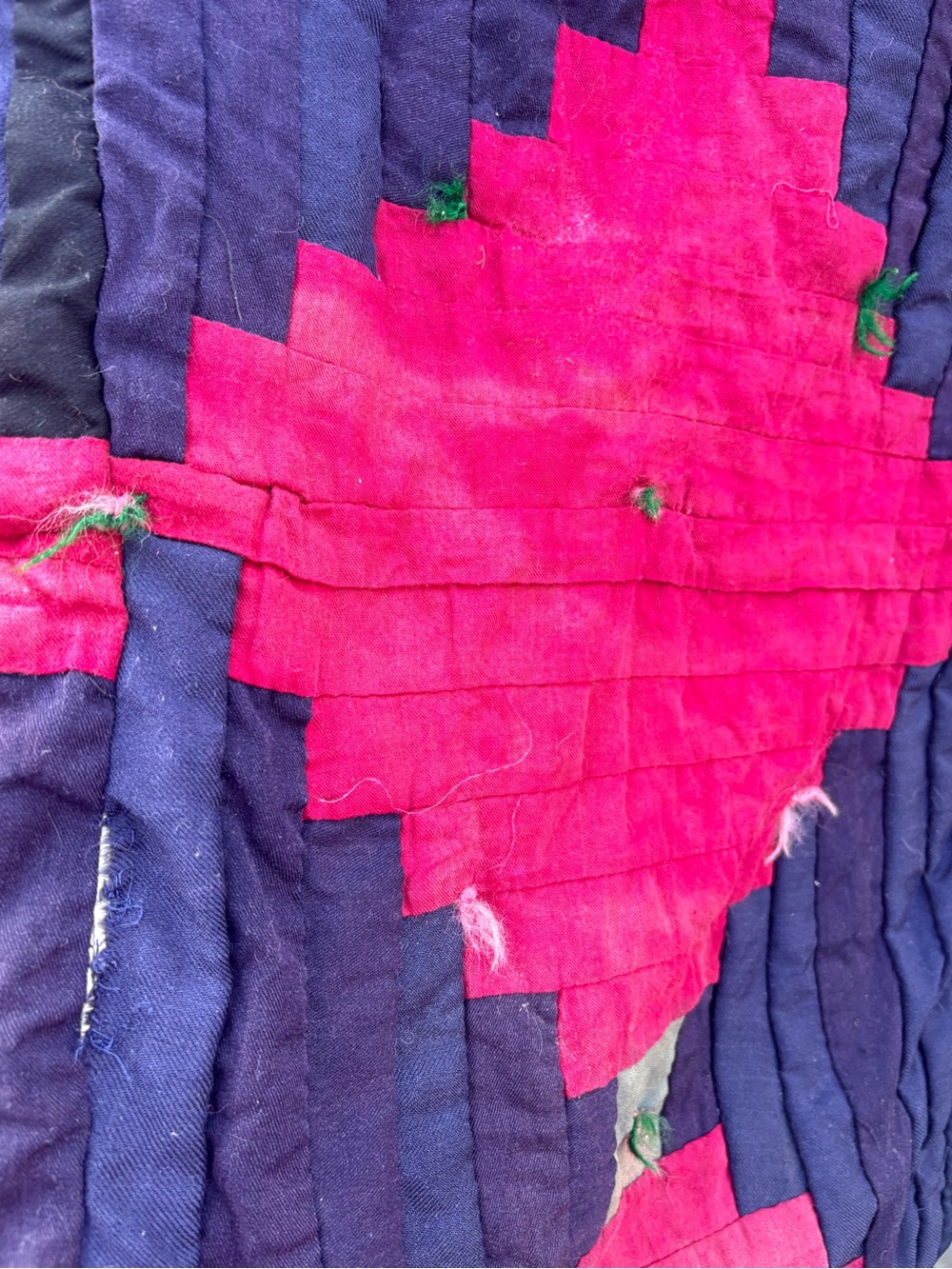 Handmade Patchwork Quilt - Deep Red, Navy - Picture 8 of 12